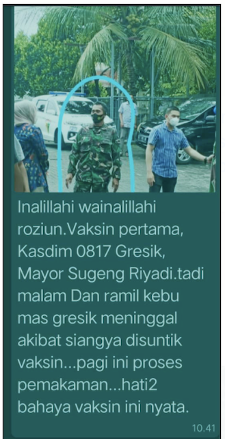 Danramil di Gresik Meninggal Akibat Disuntik Vaksin Covid-19, Hoaks