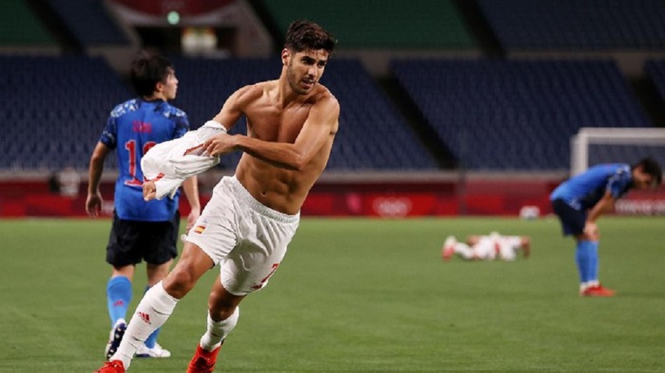 Perayaan gol Marco Asensio setelah mencetak gol indah ke gawang Jepang (Foto: Getty Images)