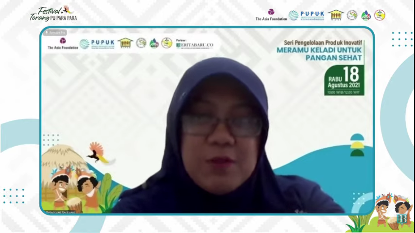 Ahli Pengolahan Pangan Renosyari Septiyani saat menjadi pemateri diskusi daring pengelolaan produk inovatif dengan tajuk Meramu keladi untuk Pangan Sehat, Rabu (18/8). (Foto: Ist/Serikat News)