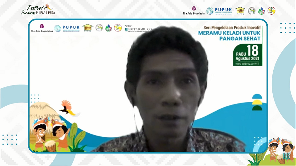 Direktur Mnukwar, Sena Bagus dalam diskusi daring pengelolaan produk inovatif dengan tajuk Meramu keladi untuk Pangan Sehat, Rabu (18/8). (Foto: Ist/Serikat News)