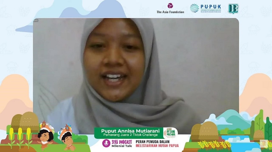 Pemenang Juara 2 Tiktok Challenge, Puput Annisa Mutiarani menjadi pemateri Podcast Milenial Talk Seri 2: Optimalisasi Peran Petani Milenial, Festival Petani Milenial, Selasa (26/10). (Foto: Istimewa)