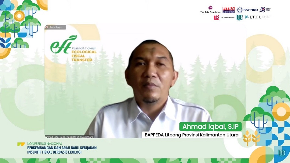 BAPPEDA Litbang Provinsi Kalimantan Utara, Ahmad Iqbal saat menjadi pemateri dalam Konferensi Nasional bertajuk Perkembangan dan Arah Baru Kebijakan Insentif Fiskal Berbasis Ekologi, Rabu (10/11). (Foto: Ist/Serikat News)