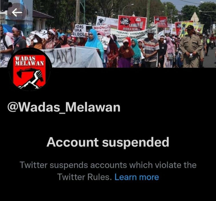 Akun Twitter @Wadas_Melawan ditangguhkan. (Twitter/@Wadas_Melawan)