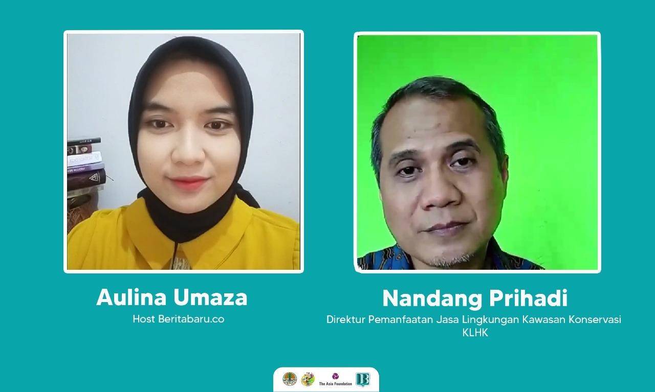 Nandang Prihadi, Direktur Pemanfaatan Jasa Lingkungan Hutan Konservasi (PJLHK) pada Ditjen Konservasi Sumber Daya Alam Ekosistem (KSDAE), Kementerian Lingkungan Hidup dan Kehutanan (KLHK), dalam Program BERCERITA edisi spesial seri kelima bertajuk Generasi Muda Pendorong Ekowisata pada Selasa (22/2). (Foto: Istimewa)