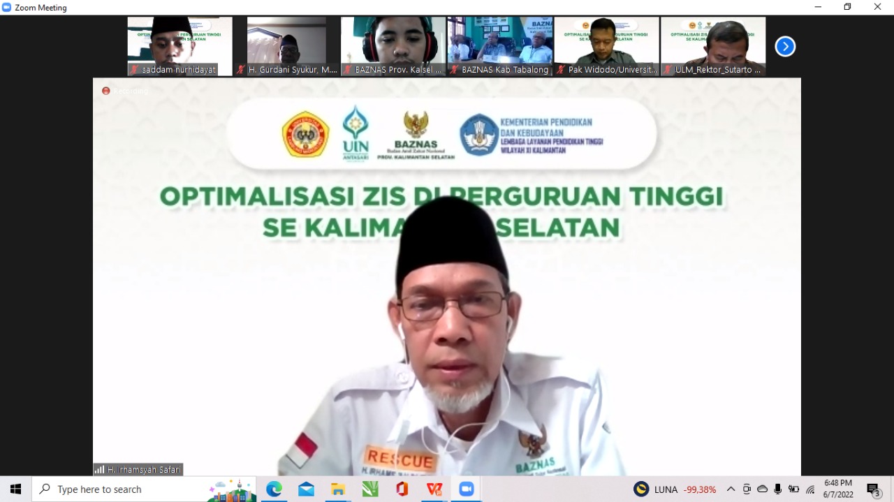Baznas Kalsel menggelar pertemuan dengan pimpinan kampus se Kalsel melalui videokonferensi, Rabu (8/6)(FOTO:IST)