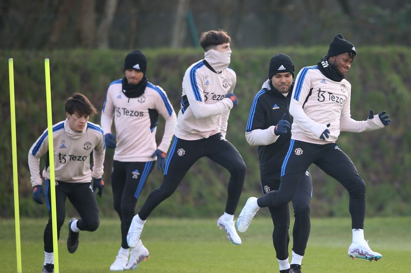Sejumlah pemain United saat sesi latihan. (Foto: MEN) 