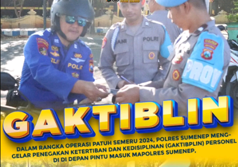Penegakan Ketertiban dan Kedisiplinan (Gaktibplin) Personel di depan pintu masuk Mapolres Sumenep, Selasa (16/7/2024). (Foto: Istimewa)