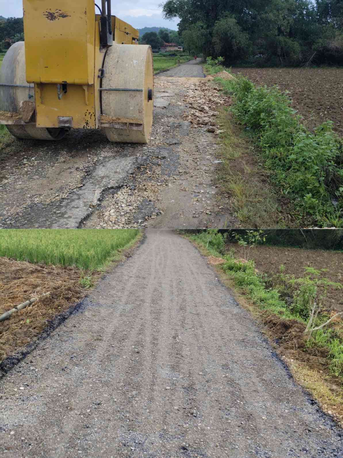 Proyek perbaikan jalan Desa (Pemdes) Bragung, Kecamatan Guluk-Guluk, Kabupaten Sumenep. (Foto: Serikat News) 