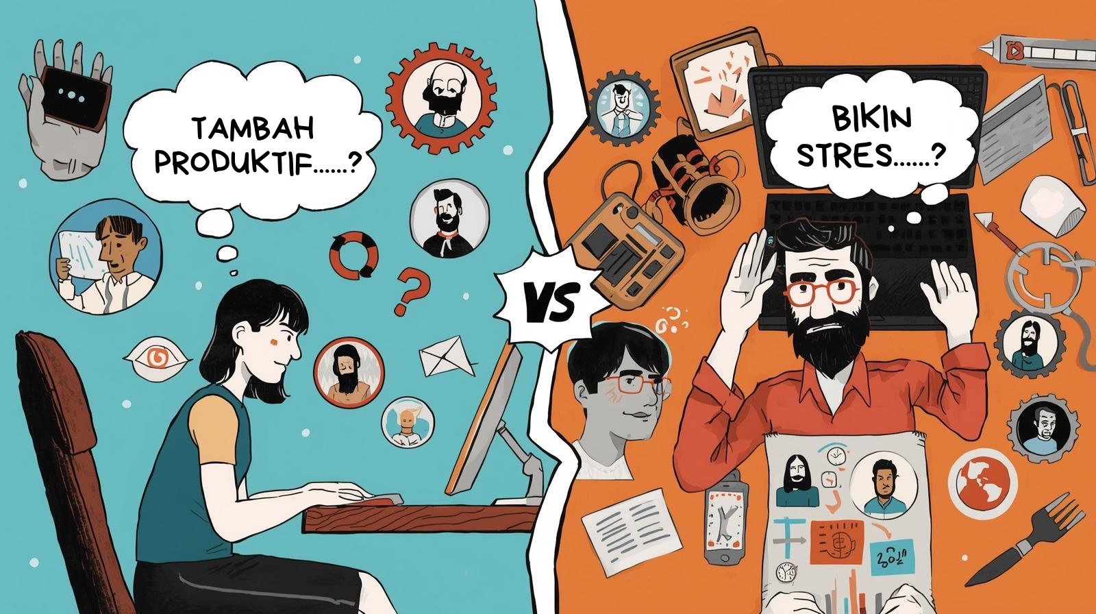 Ilustrasi hidup serba online membuat lebih produktif atau stres. (Foto: Serikat News)