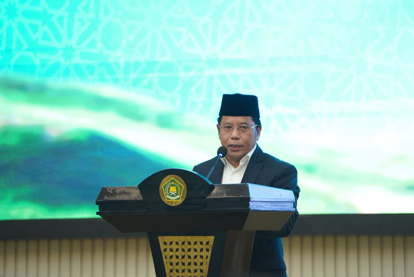 Sekretaris Jenderal Kementerian Agama Kamaruddin Amin dalam acara halal bihalal pegawai Kemenag di Auditorium H.M. Rasjidi, Jakarta, Selasa (31/3/2026). (Foto: Kemenag)