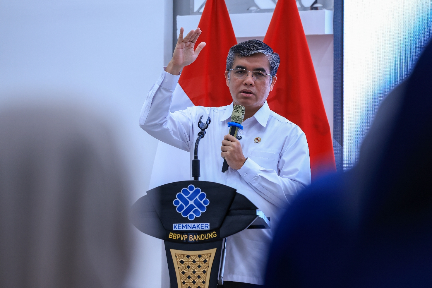 Menteri Ketenagakerjaan (Menaker) Yassierli memberikan arahan kebijakan ketenagakerjaan tahun 2026 di Balai Besar Pelatihan Vokasi dan Produktivitas (BBPVP) Bandung, Jawa Barat, Jumat (8/5/2026). (Foto: Istimewa) 