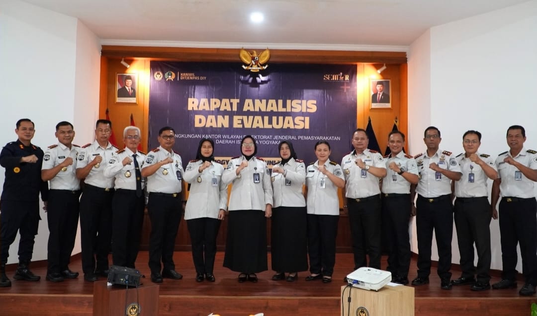 Rapat Analisis dan Evaluasi (Anev) yang digelar Kantor Wilayah Direktorat Jenderal Pemasyarakatan (Ditjenpas) Daerah Istimewa Yogyakarta (DIY), Rabu (3/6/2026) di Aula Semar Nawasena. (Foto: Istimewa) 