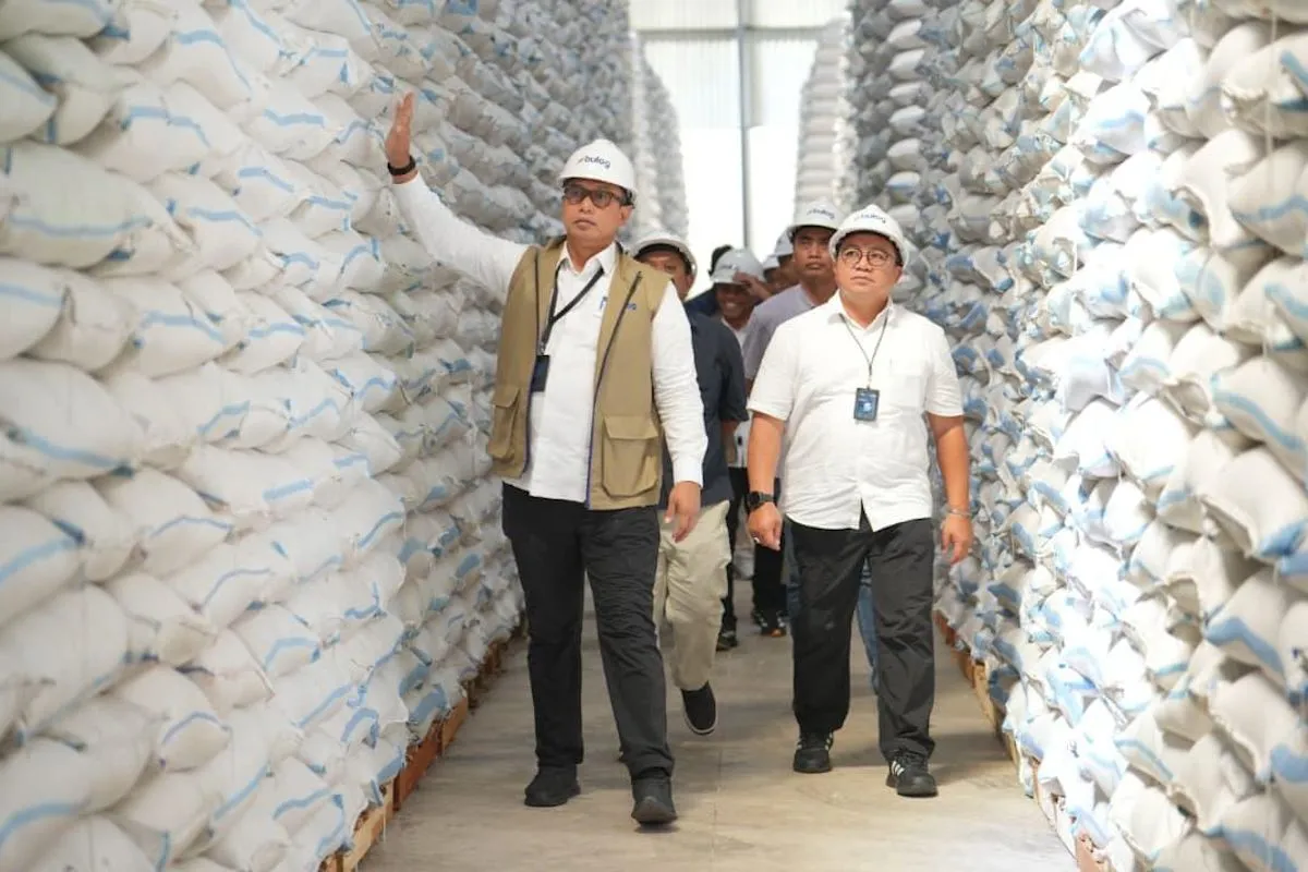 Direktur Utama Perum Bulog Ahmad Rizal Ramdhani meninjau stok beras di gudang yang dikelola BUMN pangan tersebut. (Foto: Antara)