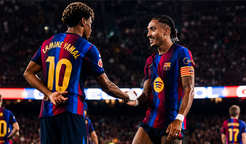 Dua penyerang Barcelona, Yamal dan Raphinha. (Foto: Barcelona)